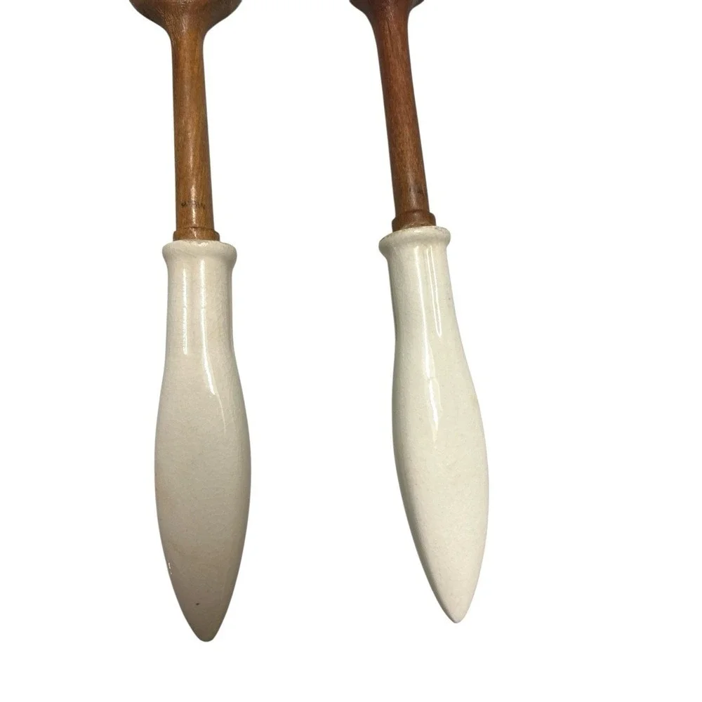 Ceramic Handle Wooden Spoon Fork Salad Set Farmer + Wife 11.5